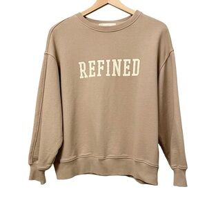 OAK + FORT Oversized Refined Graphic Crewneck Sweatshirt Tan Size Small